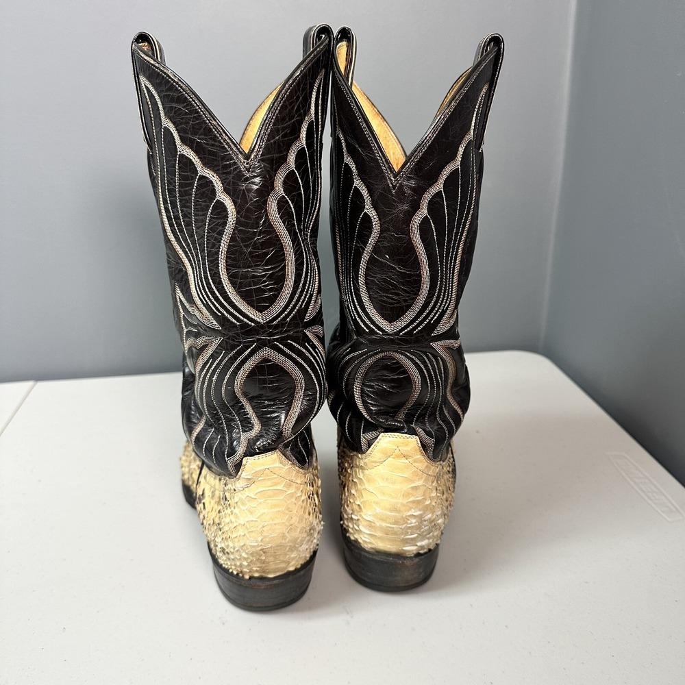 Vintage Tony Lama Tan Snake Skin & Black Leather Size 4 Western Cowboy Boot USA - Picture 5 of 9